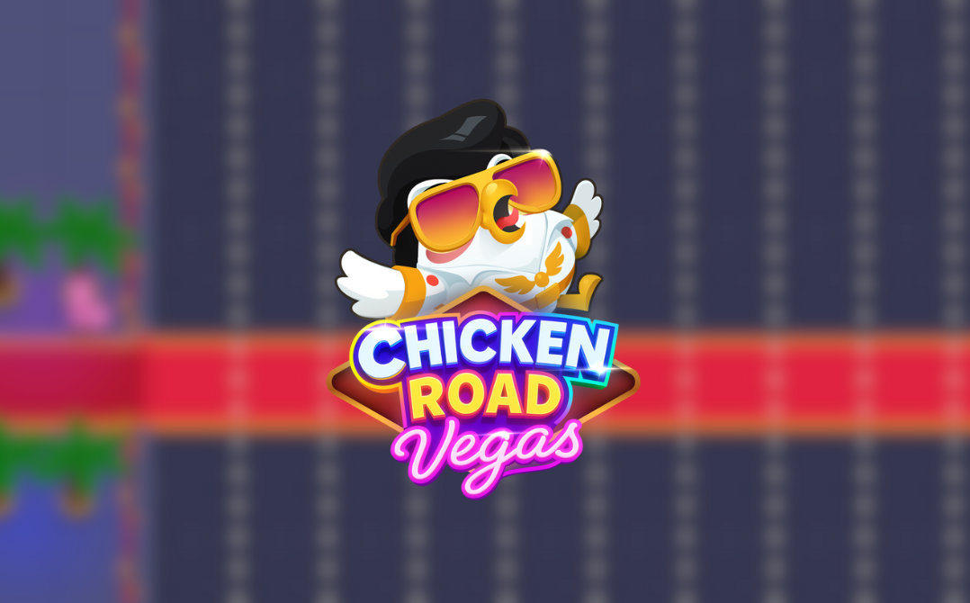 Chicken Road Vegas Spiel mit Las-Vegas-Skyline und Neonlichtern